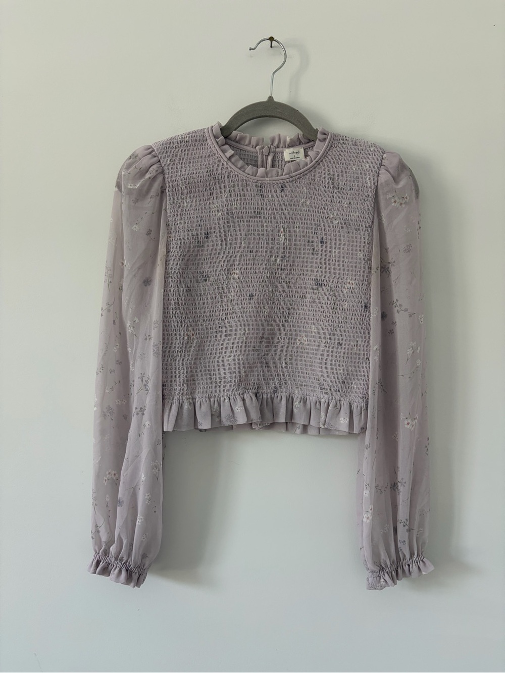 Wilfred Aritzia Lilac Floral Tempest Long Sleeve Smocked Ruffle Boho Blouse S